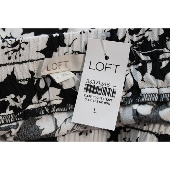 NWT LOFT Skirt Size Large Flowy Black White Floral Pull On Elastic Waist Preppy - Picture 8 of 9